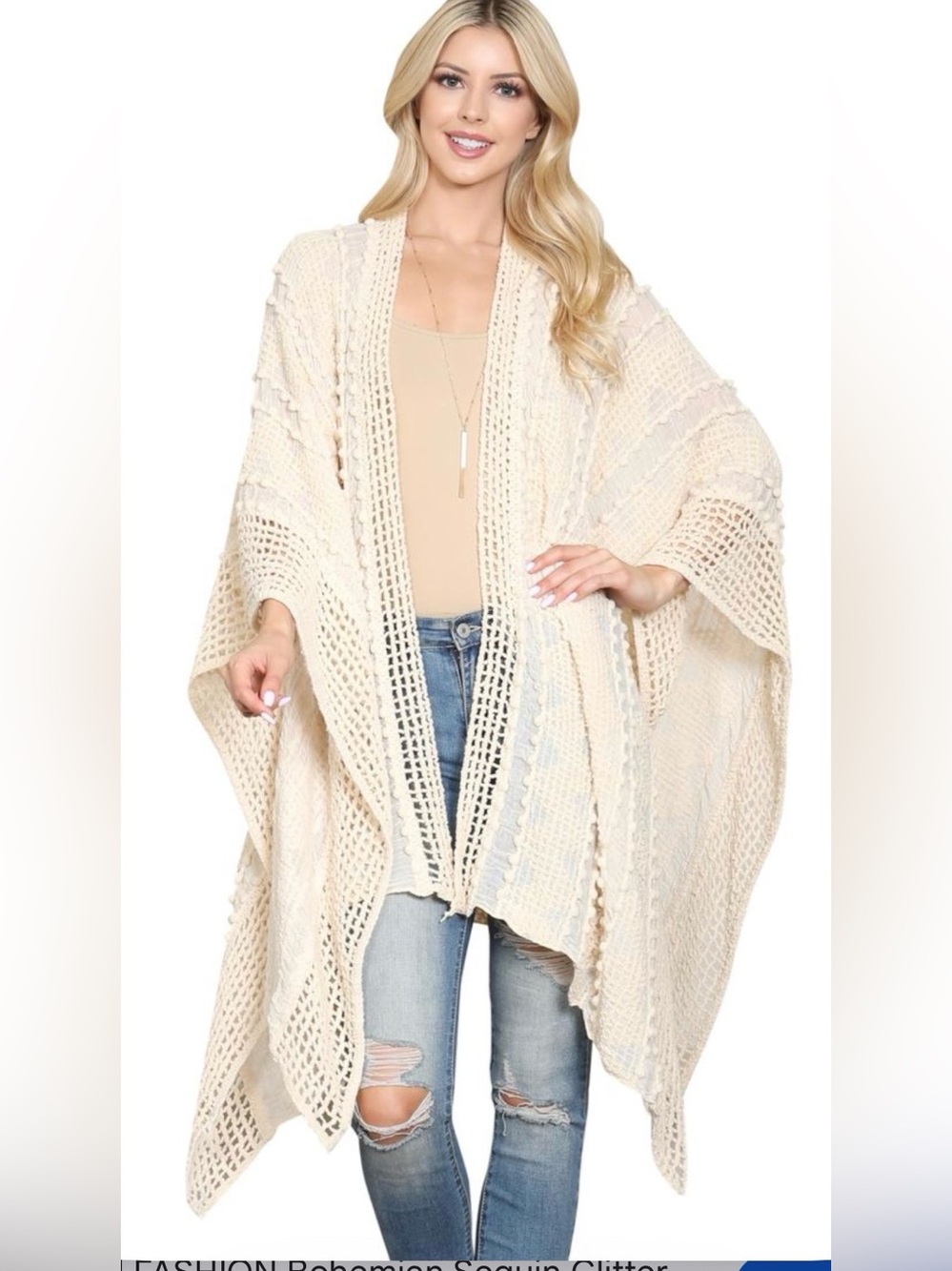 Cream Lightweight Open-Knit Women's Wrap/Topper